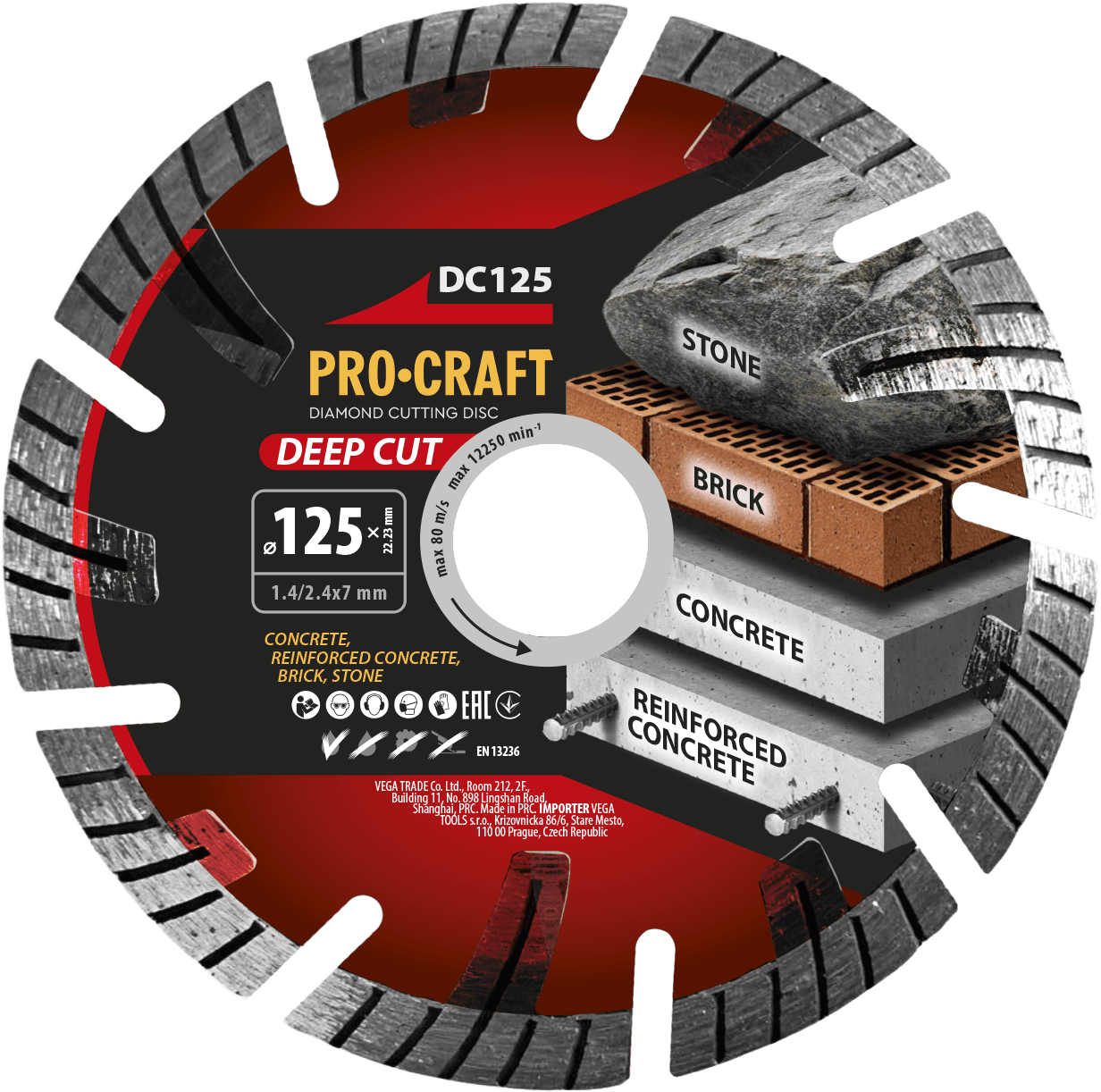 Procraft Tarcza diamentowa 125x1,4mm 22,2mm Beton, kamień - zdjęcie 1