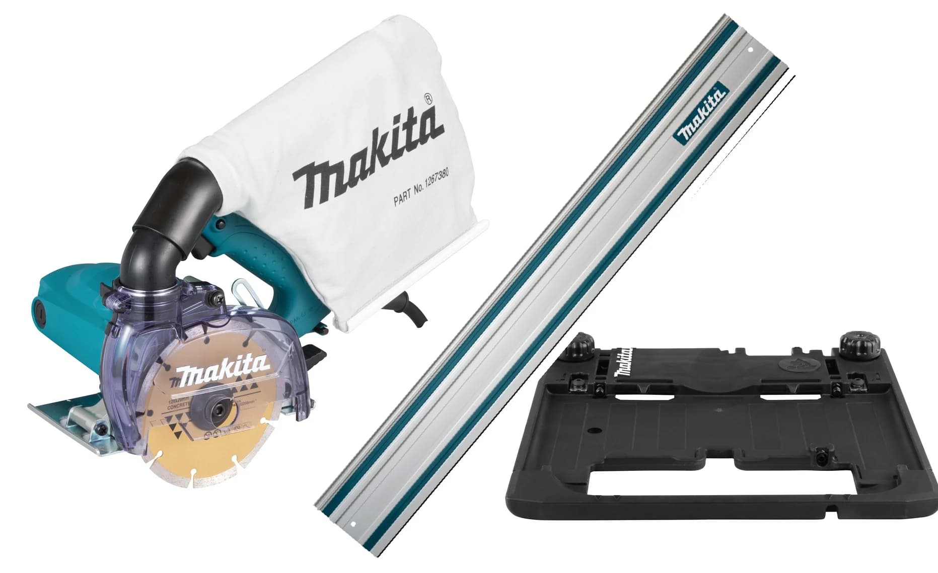 Makita Zestaw przecinarka diamentowa + szyna 1,5m + adapter - zdjęcie 1