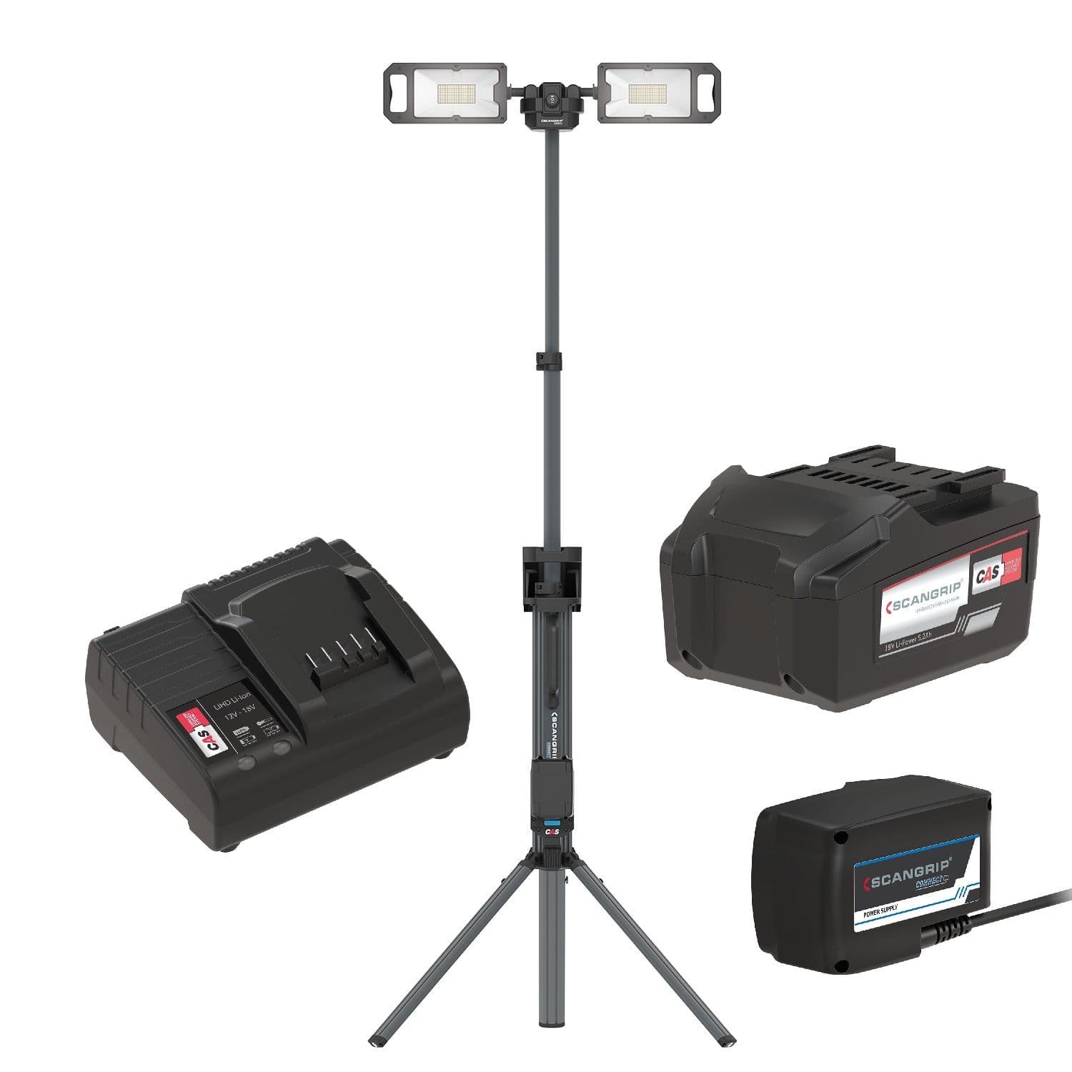 Scangrip Zestaw lampa budowlana 8000 lm na statywie TOWER 8 CONNECT+aku 5,2Ah+ładowarka+power supply - zdjęcie 1