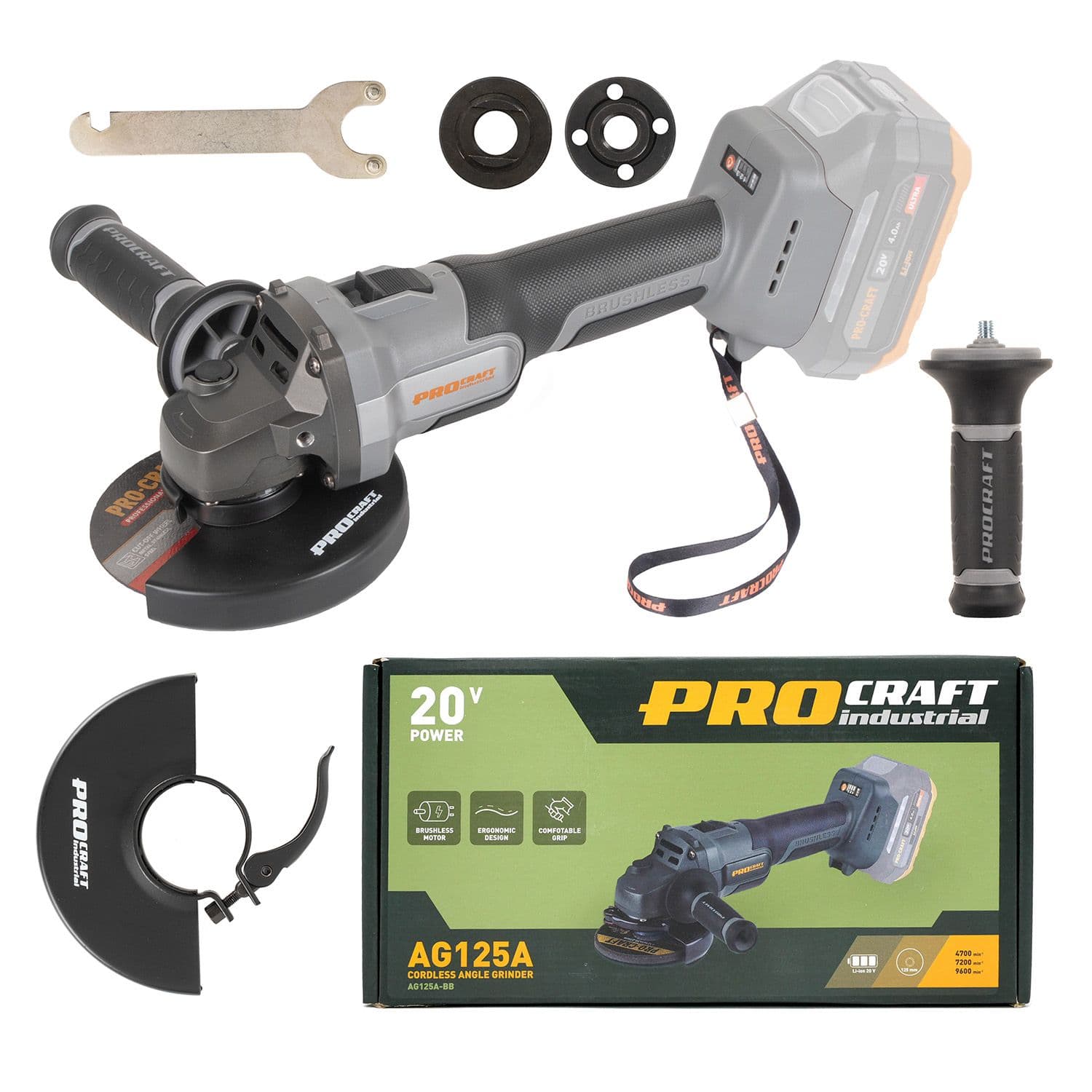 Procraft Industrial Akumulatorowa szlifierka kątowa 125mm 20V(bez akumulatora i ładowarki) - zdjęcie 1