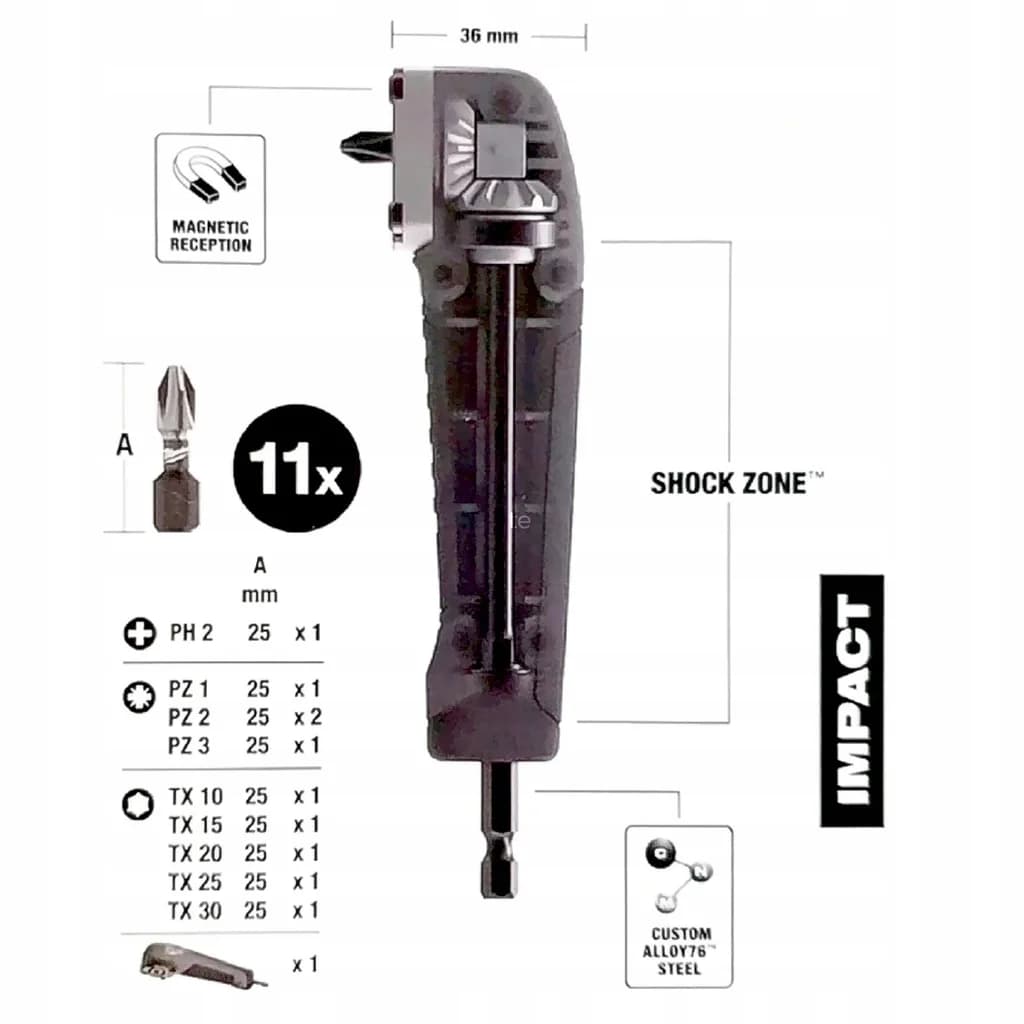 MILWAUKEE Udarowa nasadka kątowa 90* SHOCKWAVE + bity - zdjęcie 2