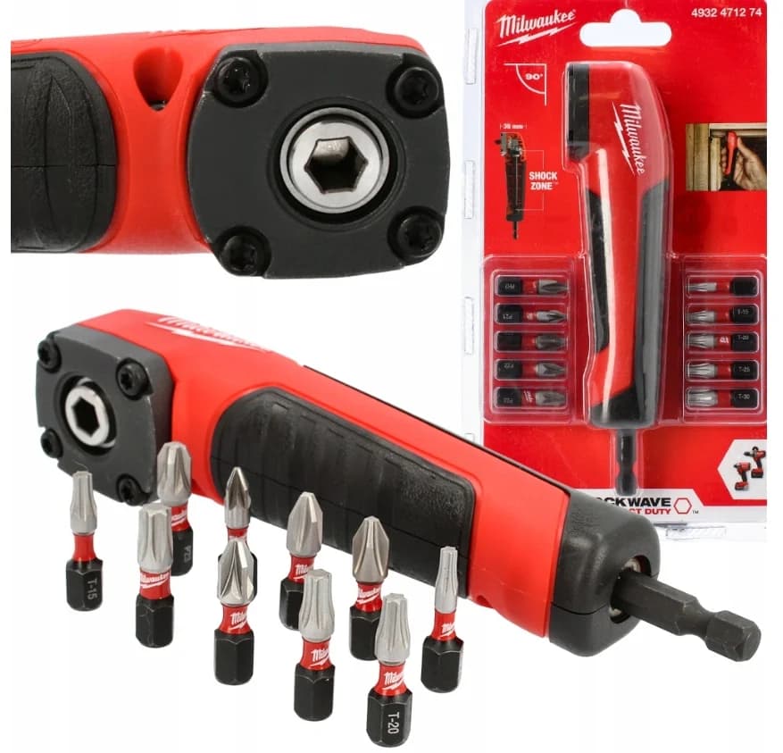MILWAUKEE Udarowa nasadka kątowa 90* SHOCKWAVE + bity - zdjęcie 1