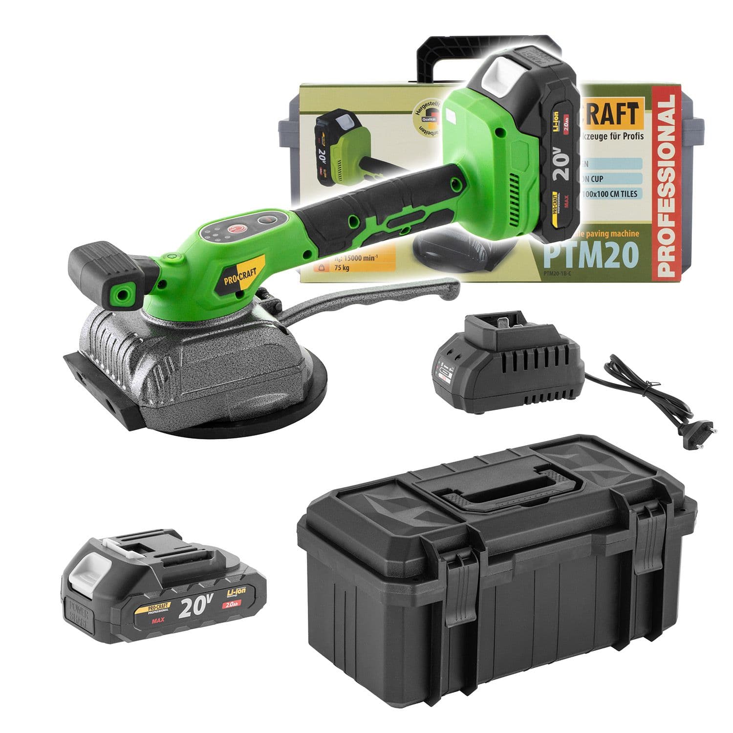 Procraft Przyssawka wibracyjna do płytek 20V(w walizce z akumulatorem i ładowarką) - zdjęcie 1