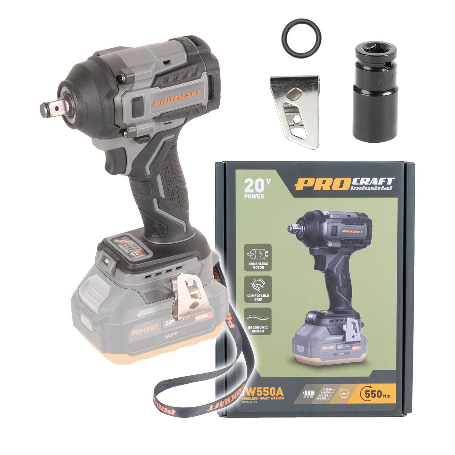 Procraft Industrial Akumulatorowy klucz udarowy 20V 550Nm(bez akumulatora i ładowarki) - zdjęcie 1