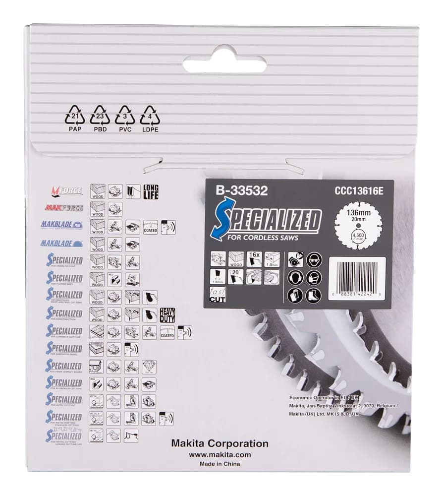 Makita Tarcza tnąca Specialized T.C.T, 136 x 20 mm, 16 Z - zdjęcie 4