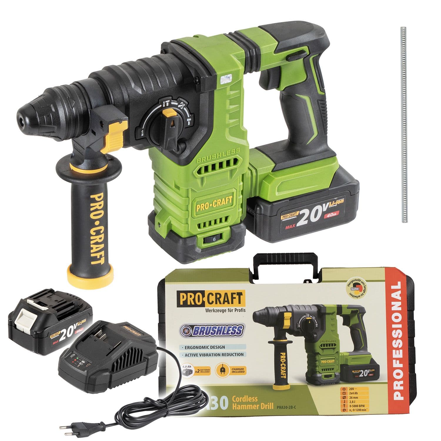 Procraft Młotowiertarka akumulatorowa SDS-Plus 20V 2,8J(w walizce z dwoma akumulatorami i ładowarką) - zdjęcie 1