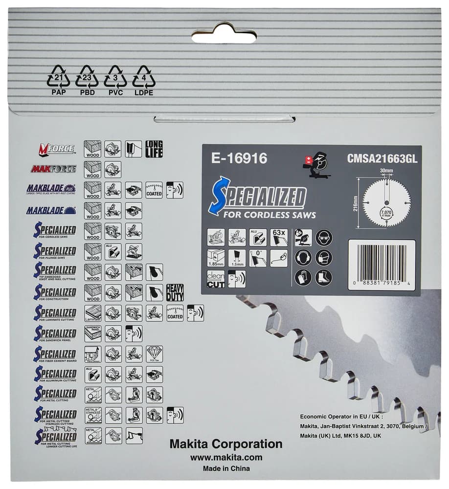Makita Tarcza tnąca, EFFICUT T.C.T, 216 x 30 mm, 63Z do aluminium - zdjęcie 3
