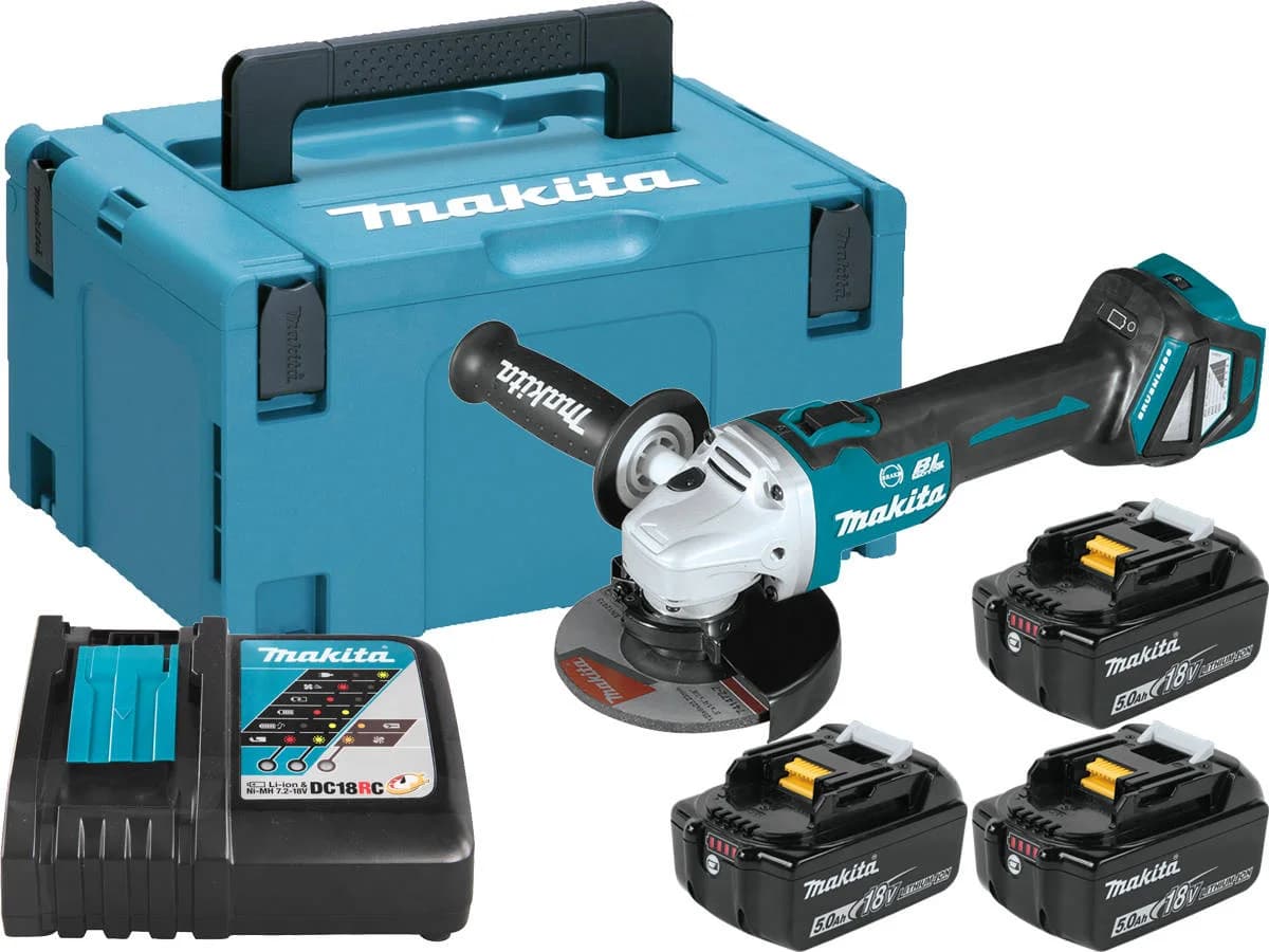 Makita Zestaw szlifierka DGA513+3 aku 5,0Ah+ładowarka+walizka Makpac - zdjęcie 1