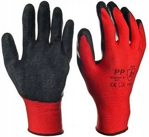 Rękawice ochronne wykonane z poliestru powlekane latexem rozm.8