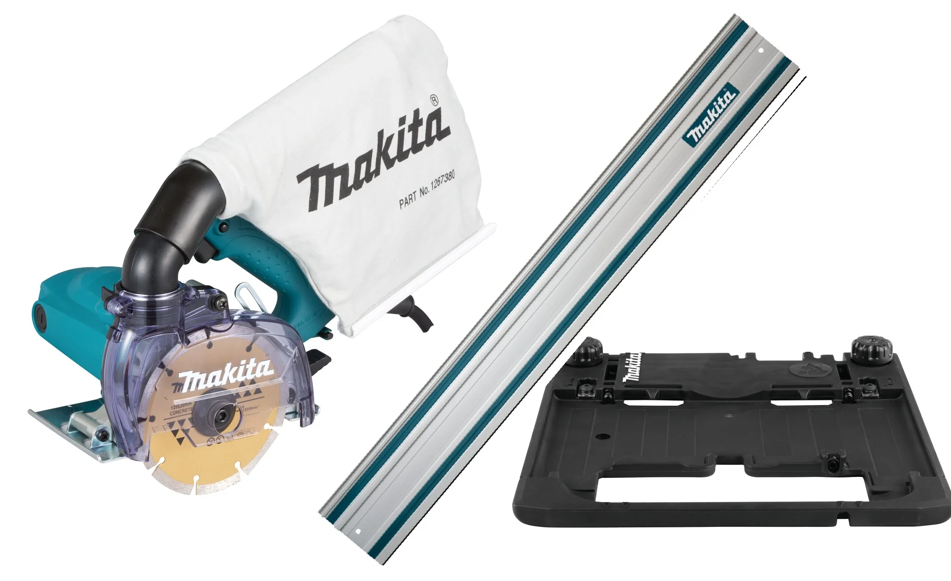 Makita Zestaw przecinarka diamentowa + szyna 1,5m + adapter